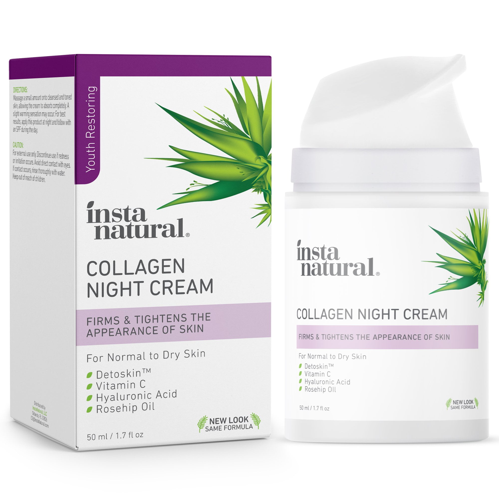InstaNatural Collagen Night Cream, Anti Wrinkle Face Cream with Vitamin C. 1.7 oz.