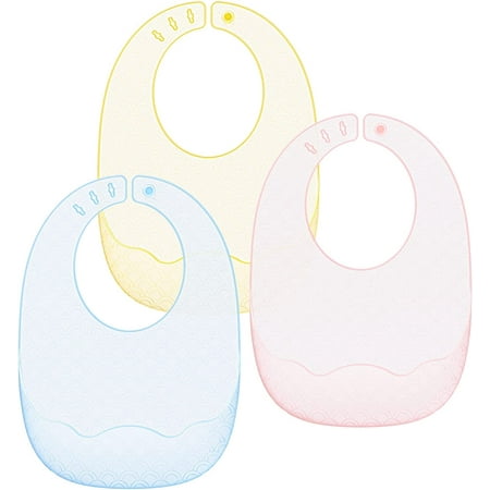 Silicone Baby Bibs for Babies & Toddlers 6-72 Months Lightweight Bibs with Food Catcher Set of 3 Adjustable Fit Waterproof Soft Unisex Feeding Essential