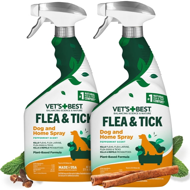 Spray casero para pulgas y garrapatas Vet's Best de 32 onzas para perros, paquete de 2