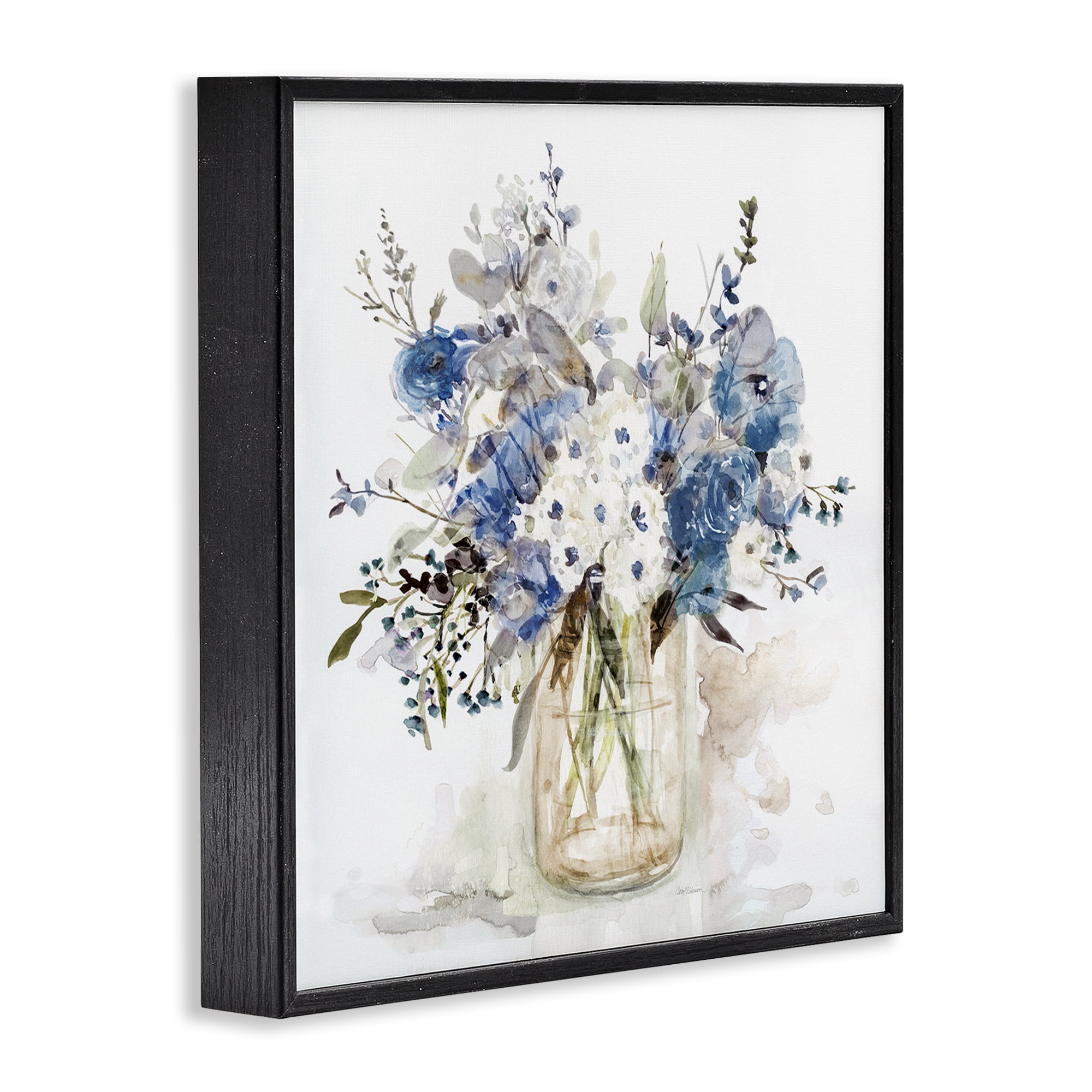 Stupell Industries Blue & White Spring Flowers Black Framed Giclee Art, design by Carol Robinson
