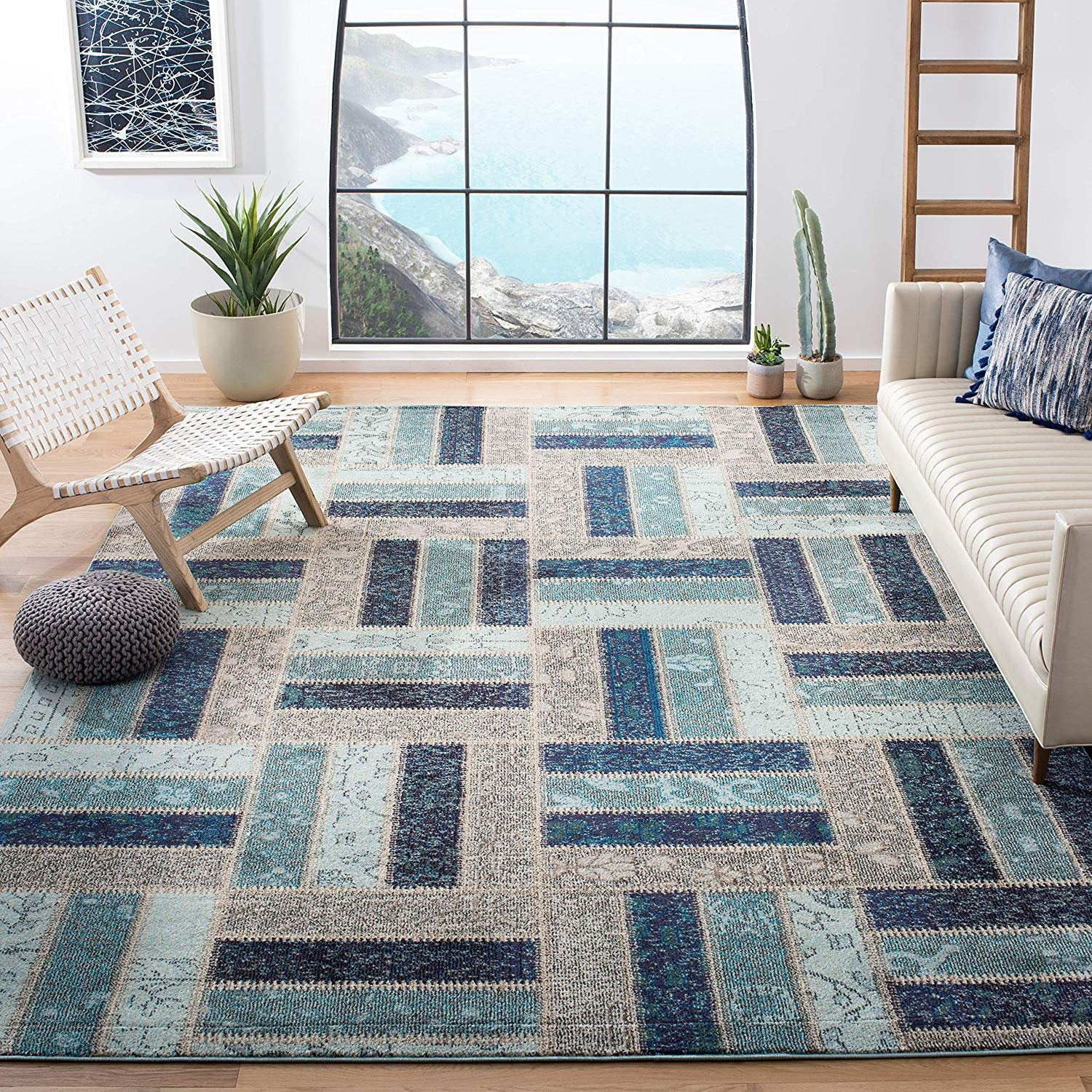 Safavieh Monaco Collection MNC214E Modern Geometric Patchwork Grey and