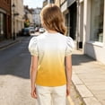 thumbnail image 5 of Atogsazn Kids Girls Gradient T-shirt Casual Summer Puff Sleeve Pullover Loose Fit Tshirt Basic Tee Tops Yellow 8-9 Years Fashion, 5 of 8