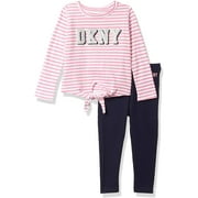 DKNY Girls 2T-4T Long Sleeve T-Shirt and Legging Set(Pink 4T)