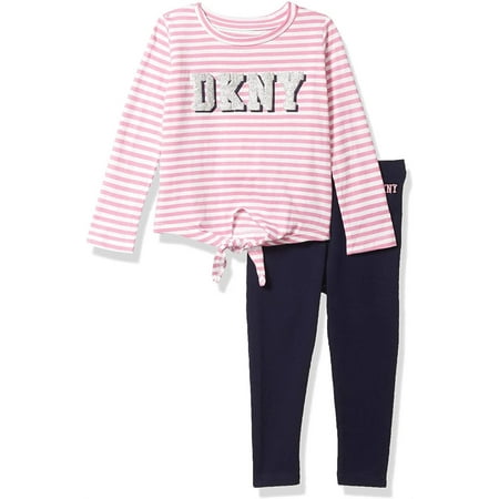 DKNY Girls 2T-4T Long Sleeve T-Shirt and Legging Set(Pink 4T)