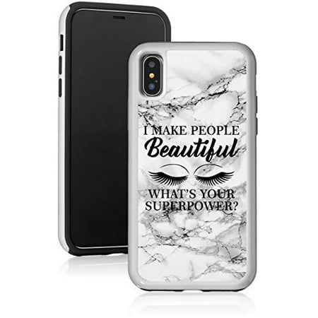 Marble Shockproof Impact Hard Soft Case Cover for Apple iPhone I Make People Beautiful What's Your Superpower Lash Makeup Artist Esthetician (Black, for Apple iPhone (Best Makeup To Cover Pimples)