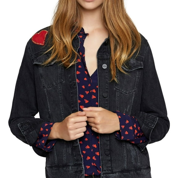 Sanctuary Clothing Womens Heartbreaker Jean Jacket, Black, Juniors, Large