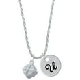 thumbnail image 1 of Delight Jewelry Silvertone 3-D Present Box with Bow and Crystal Silvertone Script Initial Disc - U - Charm Necklace, 20"+3", 1 of 4