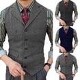 thumbnail image 5 of Men Suit Vest Vintage Herringbone Notch Lapel Slim Retro Tweed Waistcoat Wedding, 5 of 7
