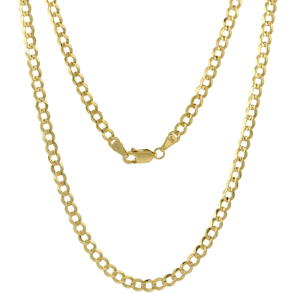 Yellow 14k Gold 4mm Curb Link Chain Necklace for Men and Women Concaved center Beveled Edges 28 inch