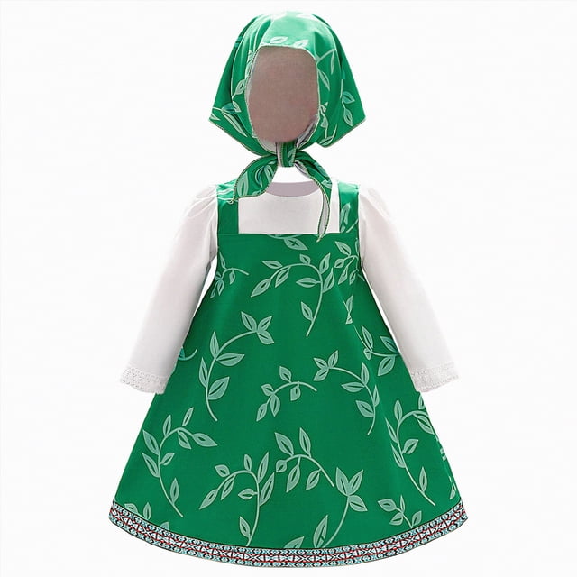 Gubotare Robes pour Enfants Robe pour Tout-Petit Fille Imprimé à Volants Manches Longues Robe Décontractée 6 9 Mois (Vert Foncé,6-9 Months)