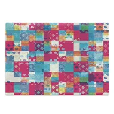 

Modern Art Cutting Board Abstract Motif with Dots with Squares and Chevron Lines Urban Art Design Print Decorative Tempered Glass Cutting and Serving Board Large Size Multicolor by Ambesonne