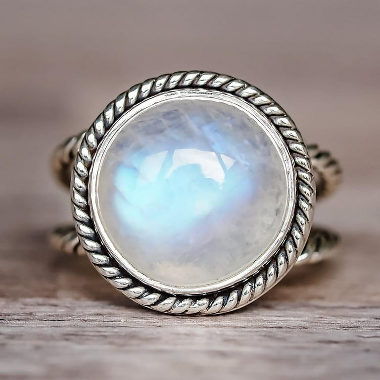 9MM Vintage Round Moonstone 925 Sterling Silver Ring for