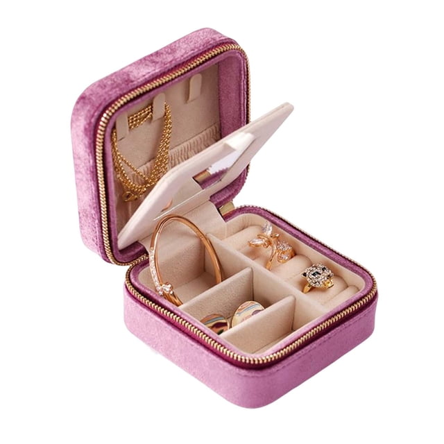 Caja organizadora Hugo con soporte de exhibición de espejo para Pulseras de anillos de boda Violeta Organizador de joyas