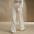 thumbnail image 6 of Women's Casual Palazzo Pants High Waist Pleated Vintage Polka Dot Printed Wide Leg Pants with Pockets (2XL, Beige), 6 of 7