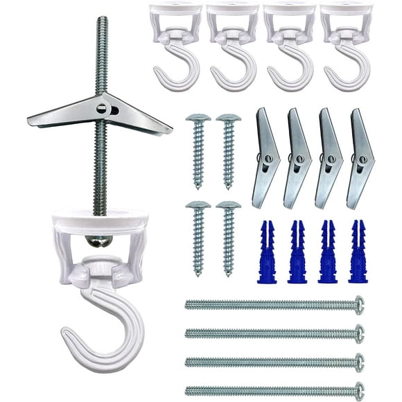 shiyou-Swivel Swag Hooks for Ceiling Hanging - Ceiling Hooks for Hanging Plants - Ceiling Hangers Heavy Duty - Zinc Bolt Hook Installation Cavity Wall Fixing (White 4 Pack)