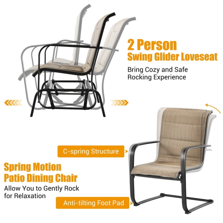 Aimee Lii 4 Pieces Outdoor Patio Furniture Set with Padded Glider Loveseat and Coffee Table, Patio Conversation Sets, Brown Aimee Lii 4 Pieces Outdoor Patio Furniture Set with Padded Glider Loveseat and Coffee Table, Patio Conversation Sets, Brown