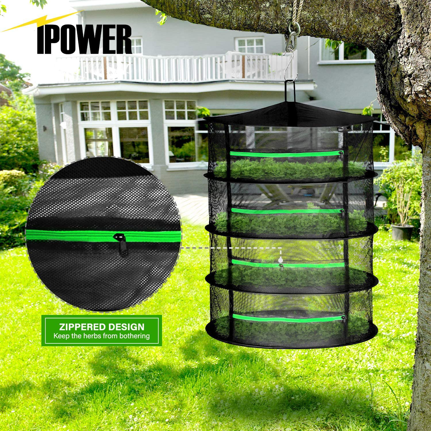 2Pack 2 Feet Herb Drying Rack Folding 4 Layer Collapsible Black Mesh with Green Zipper Carry Bag Hanging Dryer Net for Plant Hydroponics Flowers Vegetables 2Black 4Layer