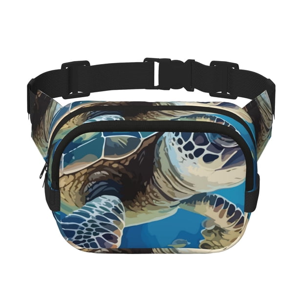 Fotbe Watercolor Turtle Cangurera Cuadrada con Estampado de Doble Capa, Bolsa de Cintura Ajustable Mini para Hombres y Mujeres