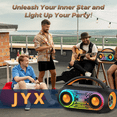 thumbnail image 2 of JYX Karaoke Machine, Bluetooth Speaker with Dazzling Party Lights, 2 Mics with 6 Voice Modes, IPX5 Waterproof, 2 of 7