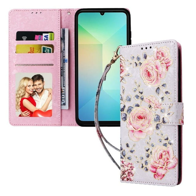 FOXDOCK Floral Wallet Phone Case for Google Pixel 9A , PU Leather Flip Case with Card Slots, Shockproof Kickstand Folio Cover