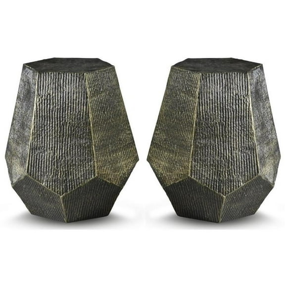 Home Square Hexagon Metal End Table in Brass - Set of 2