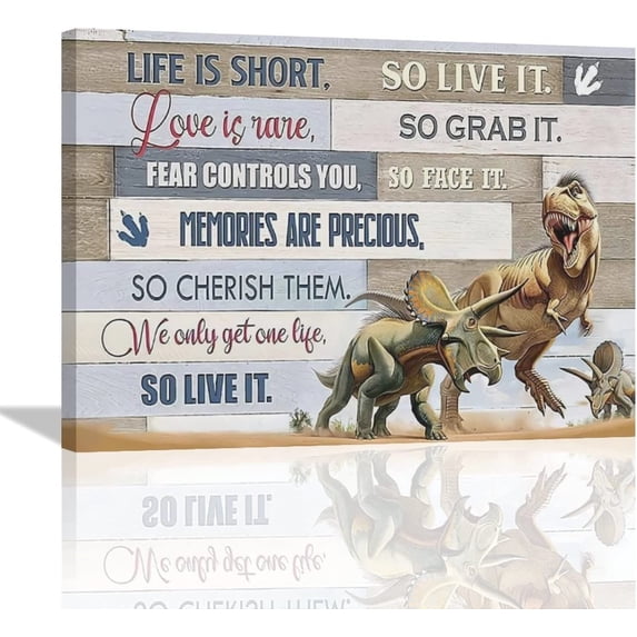 Dinosaur Wall Art Cool Dinosaur Pictures Wall Decor for Boys Room Motivational Dino Canvas Painting Positive Quotes Dinosaur Nursery Room Decor Framed Artwork for Bedroom Office 12"x16"