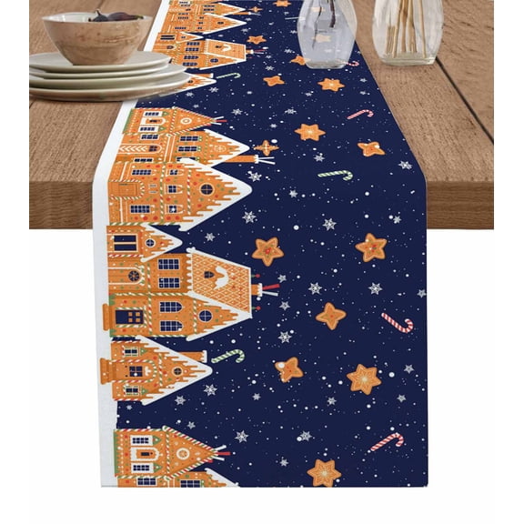 Table Runners 36 Inches Long Dress Scarves, Christmas Navy Blue Farmhouse Kitchen/Dining Table Runner, Short Coffee Tablerunners, Winter House Star Candy Snowflake 13x36 Inch