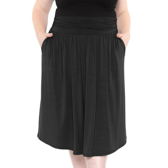 Stretch Is Comfort Women's Casual Ruched Below Knee Length Midi Skirt with Pockets | Adult Small- 3x