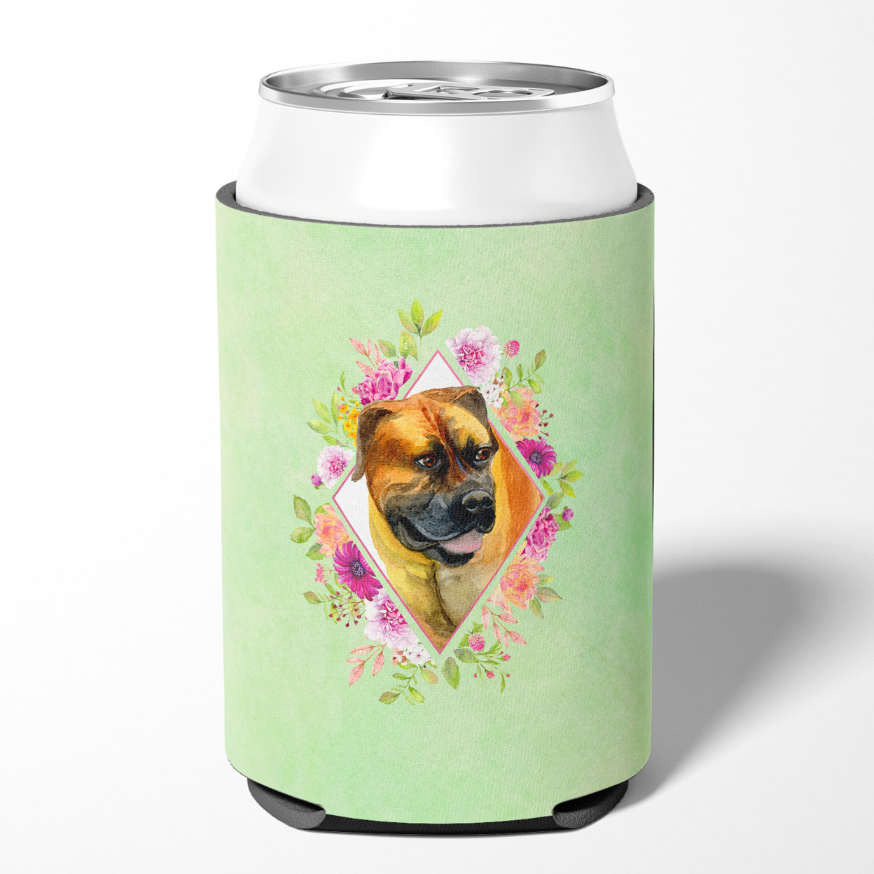 Carolines Treasures CK4281CC Borboel Mastiff Green Flowers Can or Bottle Hugger Can Hugger multicolor