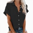 thumbnail image 2 of Paguaki Womens Short Sleeve Button Down Shirts Chest Pocket V Neck Collared Loose Fit Casual Summer Tops Soft Breathable Cotton Tees, 2 of 4