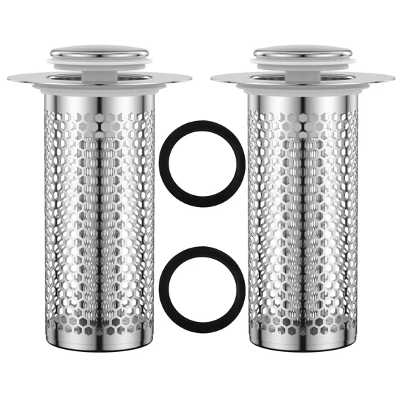 2 Pcs Bathroom Sink Stopper Stainless Steel Sink Drain Strainer Hair Catcher ` 