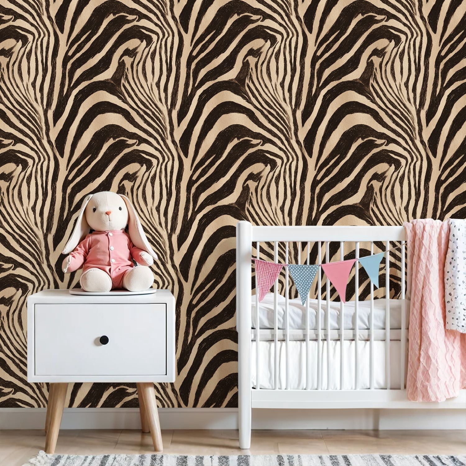 Peel and Stick Wallpaper Abstract Zebra Stripes Bold Black Beige Wall Mural 23.6in x 9.8ft Self Adhesive Removable Wall Paper Renter Friendly Wallpaper for Bedroom Nursery Living Room