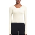 thumbnail image 2 of Sevevn Women's Casual Fashion Solid Color Sports Yoga Quick Drying Long Sleeved Top Beige L Christmas Deals, 2 of 8