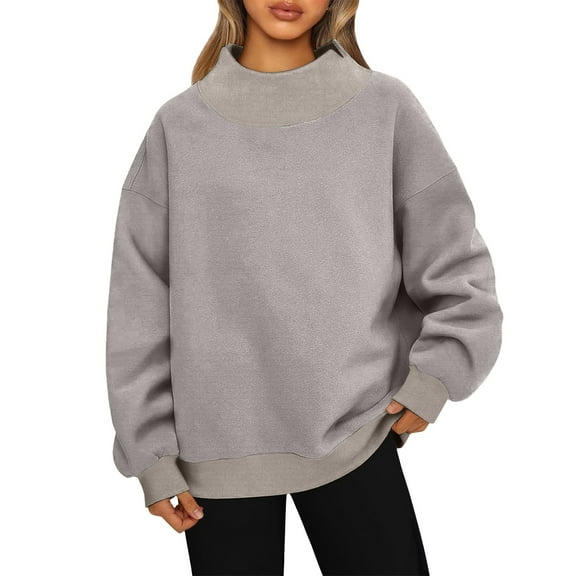 Oversized Sweatshirt for Women Mock Neck Sweatshirt Turtleneck Pullover Long Sleeve Hoodies Tops 2025 Fall Clothes Khaki XL