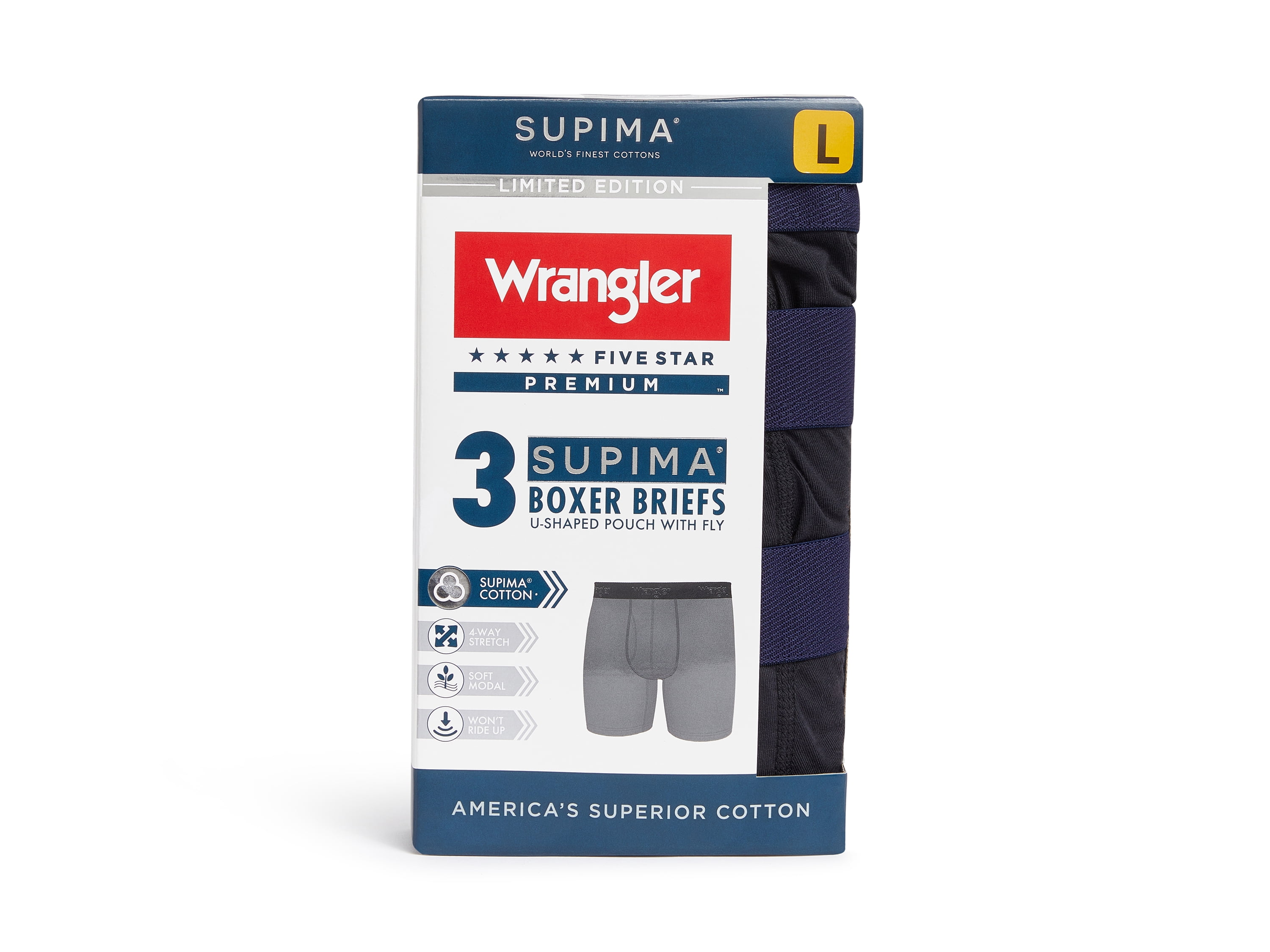 Wrangler Men’s Supima ComfortFlex Stretch Boxer Briefs, 6-Pack