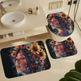 thumbnail image 6 of 4Pcs Elegant Woman Shower Curtain Set with Rugs, Toilet Lid Cover and Bath Mat, African American Girl Sunflower Floral Bathroom Curtains Decor Shower Curtains, 72" x 72", 6 of 8