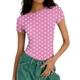 thumbnail image 4 of Women’s polka Dot tees Slim Groove Strip Short Sleeve Tops Summer Round Neck Pullover T-Shirt, 4 of 6