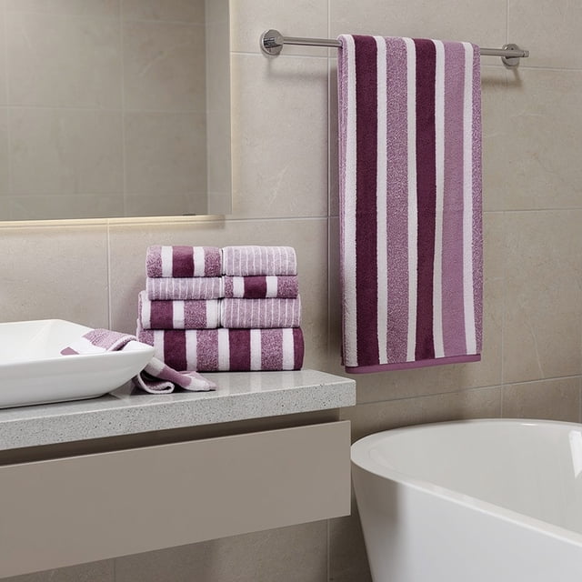 BAOPAI Velvet Bath Towel Set 8 Piece Absorbent Stripe Towels for Soft Quick Drying Bathroom Essentials