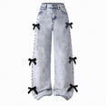 thumbnail image 5 of TOWED22 Girls Jeans Denim Elastic High Waisted Wide Leg Baggy Cargo Pants with Pockets Light Blue,5-6 Y, 5 of 9
