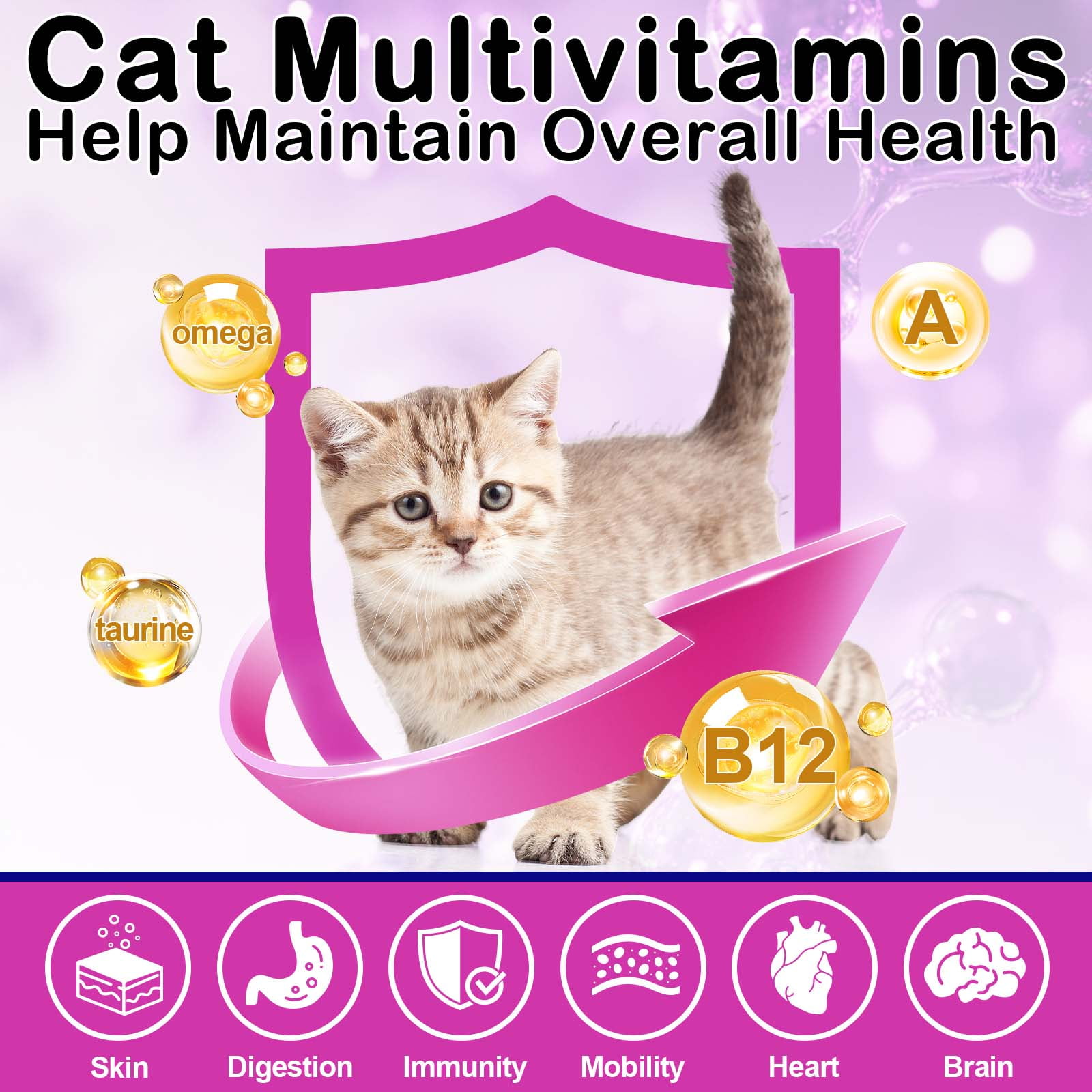 Oimmal Cat Multivitamin Chews, Chicken Flavor Cat Vitamins Treats - 15-in-1 Daily Supplement for Skin & Coat, Heart, Brain, and Digestive Health, Delicious Crunchy & Creamy - 4Pack