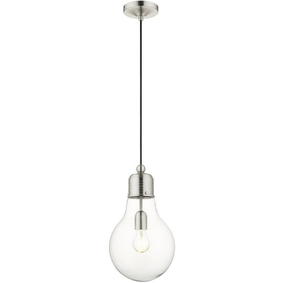 1 Light Brushed Nickel Mini Pendant with Clear Glass Shade