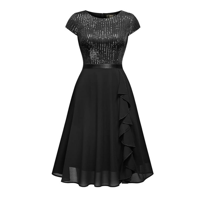 Women's Sequin Glitter Cocktail Dress Elegant Formal Party Gown for Wedding  Guest Polyester Solid Sparkly Midi Dress with Comfort Fit Spring Summer  Winter Occasion