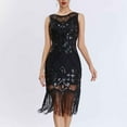 thumbnail image 4 of Oplxuo Women's Tassel Hem Flapper Dresses 1920s Sequin Fringed Great Gatsby Party Dress Roaring 20s Cocktail Dance Dress, 4 of 7