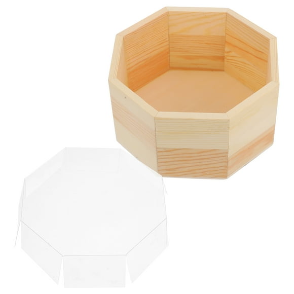 OUNONA 1Pcs Small Wood Jewelry Box Beige Color Octagonal Shape with Glass for Display 5.9x5.9x3.1in
