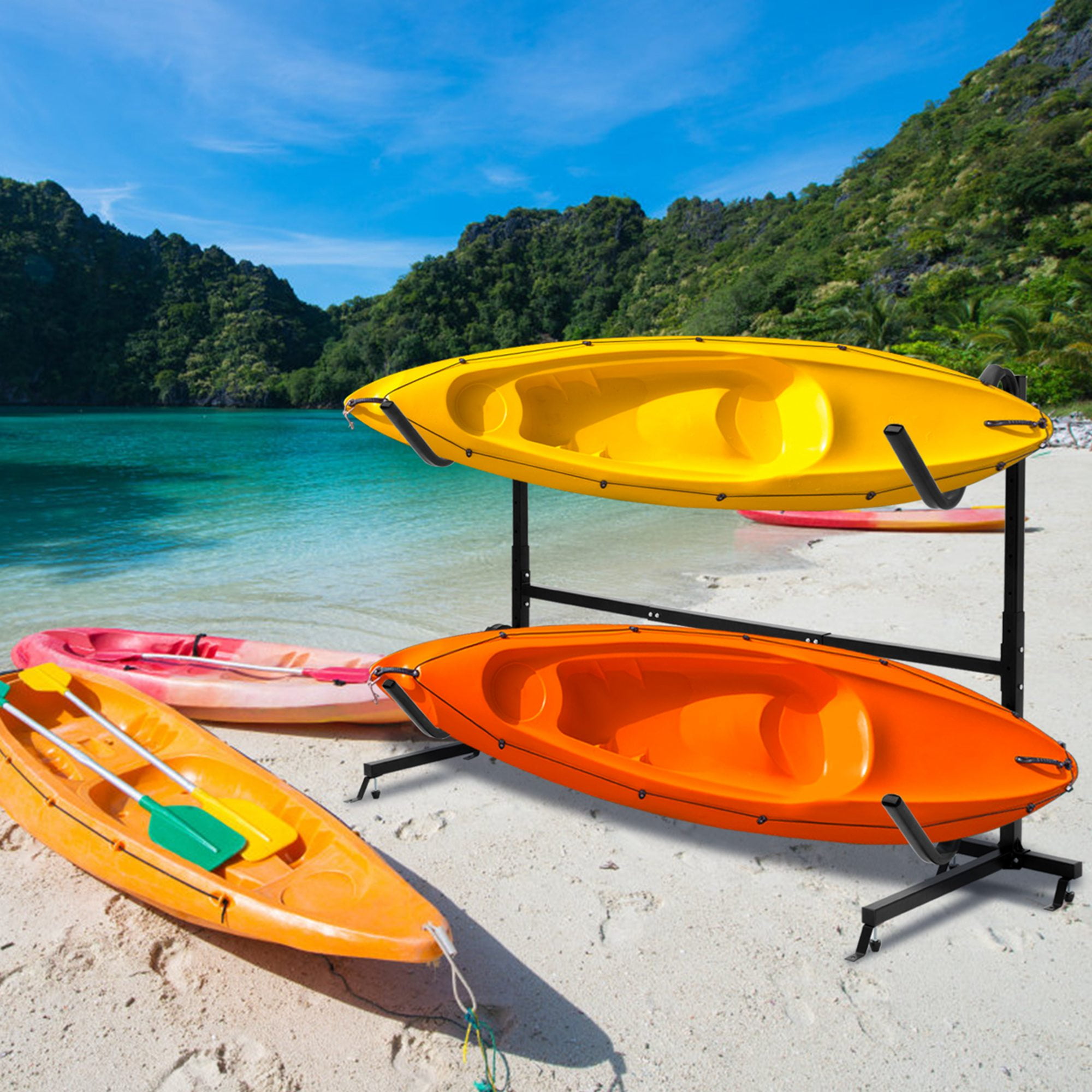 Costway Heavy Duty Freestanding Kayak Rack Dual Storage Rack for SUP Height Adjustable Walmart