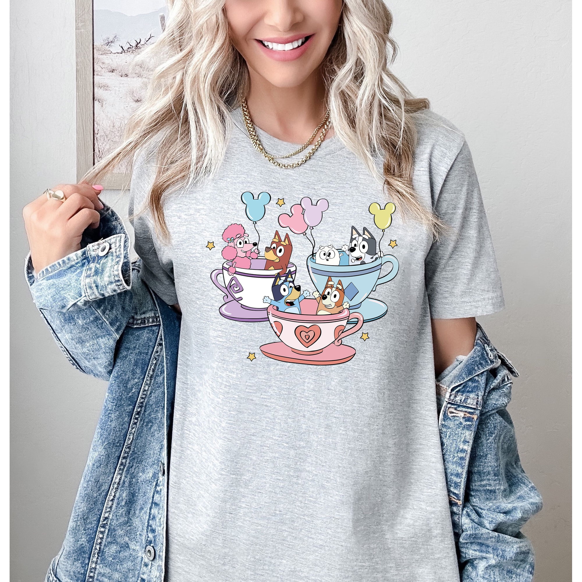 Moonlight Apparel Bluey Teacup Ride T-Shirt Cute Comfort Multi-Colors Tee for Kids & Moms Family Matching Disney Trip Shirt Bluey Birthday Party Outfit Carnival Theme Graphic Tee Playdate