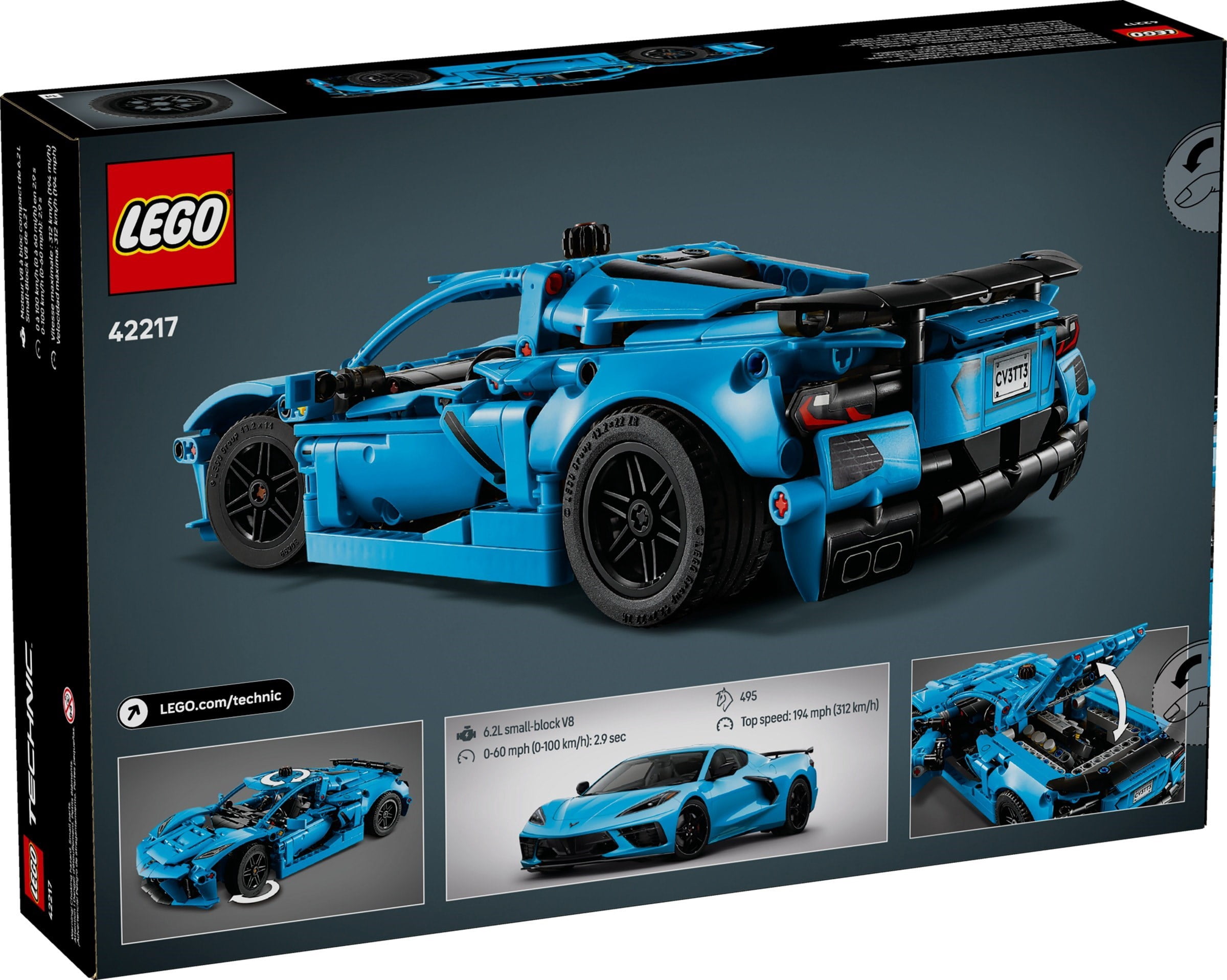 LEGO Technic Chevrolet Corvette Stingray Blue 42217 Building Set, Sports Car Model, Collectible Car Display for Ages 9+