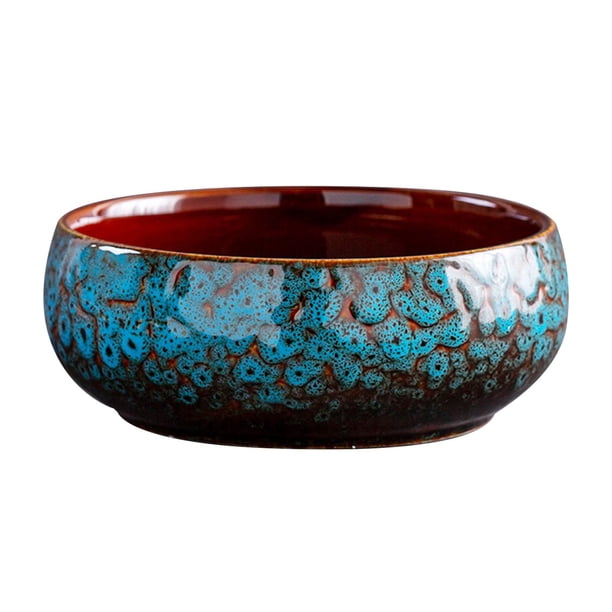 Maceta Lotus Bowl decorativa, a prueba de fugas, portátil, versátil, única, de cerámica esmaltada. horno cambiado azul