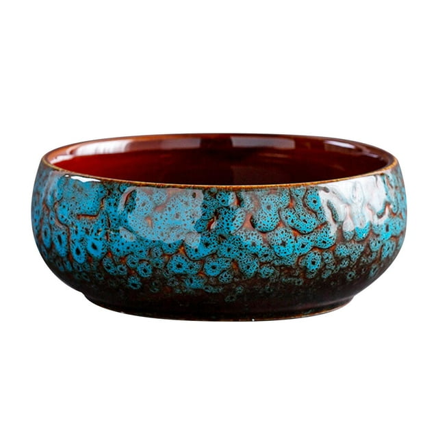 Plantador de lotus Bowl Contenedor hidropónico Gamán es acristalado Flamento decorativo, maceta redonda, maceta de cerámica para plantas de interior horno cambiado azul