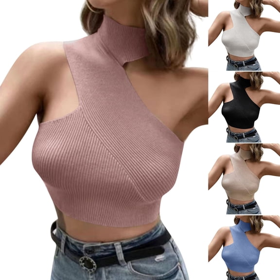 YHAJDS Womens Tank Tops Solid Color Round Neck Sleeveless Basic Casual Blouse
